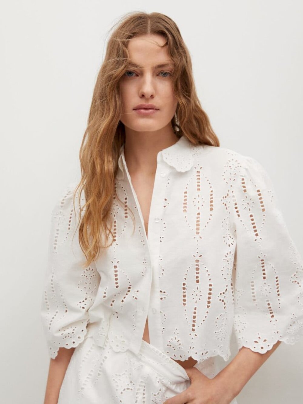 MANGO Swiss embroidery linen blouse 2